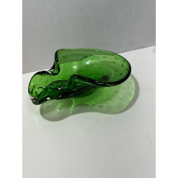 Murano Art Glass Bowl Green Controlled Bubbles Bullicante Dish Bowl Gorgeous - Picture 1 of 8
